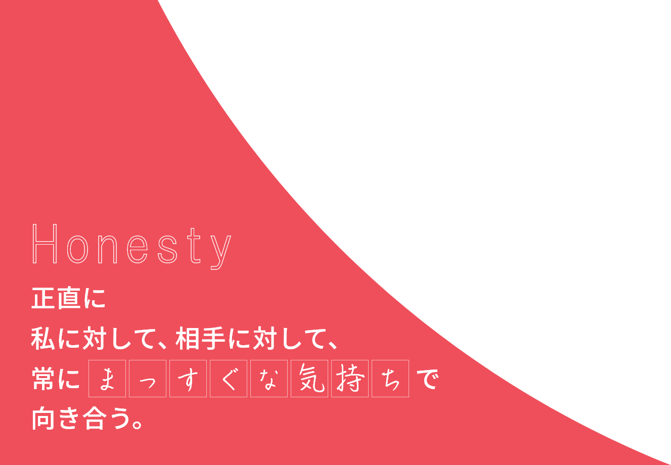 Honesty 正直に私に対して、相手に対して、常にまっすぐな気持ちで向き合う